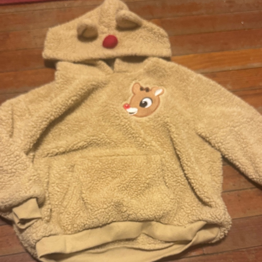 Cozy Rudolph the Red Nose Reindeer fuzzy hoodie size 5T